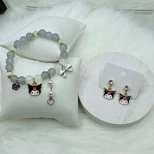 Kuromi Teen Size Beaded Bracelet and Earring Bundle